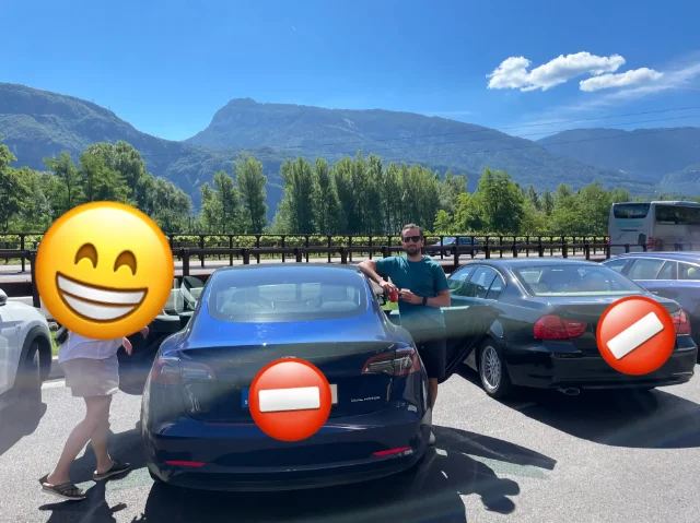 Me and some friends with my Tesla in Italy earlier this summer