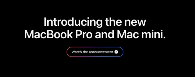 A screenshot from apple.com showing the new MacBook Pro and Mac mini announcement